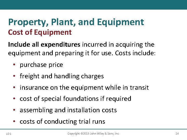 Property, Plant, and Equipment Cost of Equipment Include all expenditures incurred in acquiring the