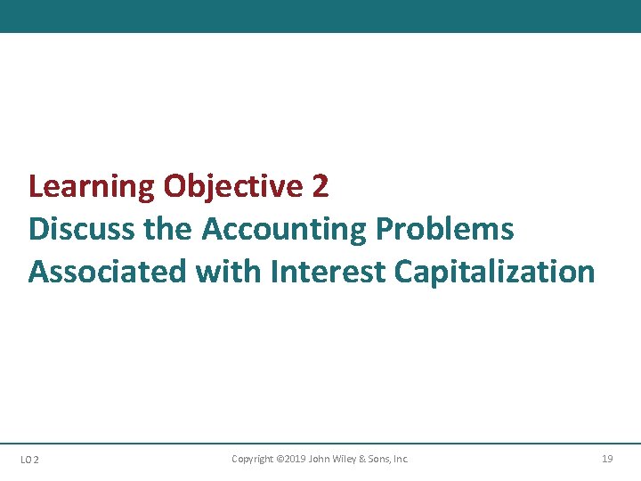Learning Objective 2 Discuss the Accounting Problems Associated with Interest Capitalization LO 2 Copyright Learning Objective 2 Discuss the Accounting Problems Associated with Interest Capitalization LO 2 Copyright