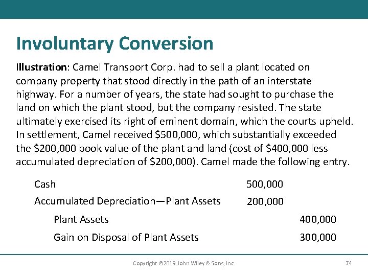 Involuntary Conversion Illustration: Camel Transport Corp. had to sell a plant located on company
