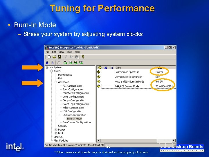 Tuning for Performance Burn-In Mode – Stress your system by adjusting system clocks 25