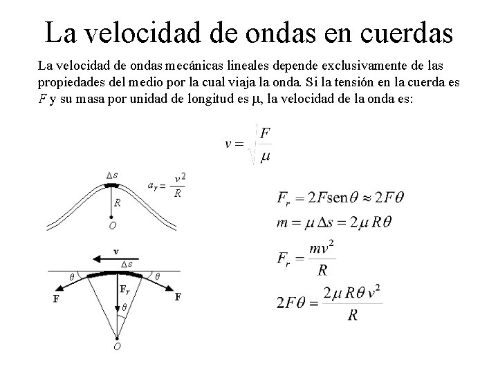 La velocidad de ondas en cuerdas La velocidad de ondas mecánicas lineales depende exclusivamente