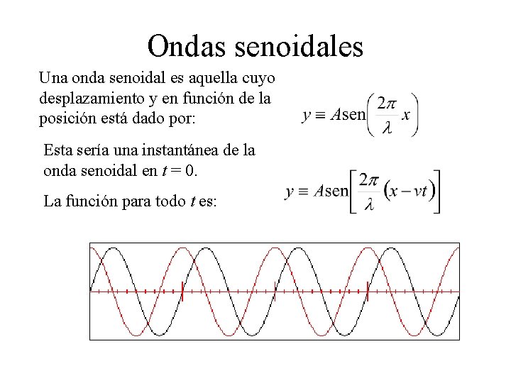 Ondas senoidales Una onda senoidal es aquella cuyo desplazamiento y en función de la