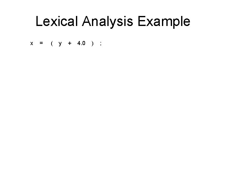 Lexical Analysis Example x = ( y + 4. 0 ) ; Lexical Analysis Example x = ( y + 4. 0 ) ;