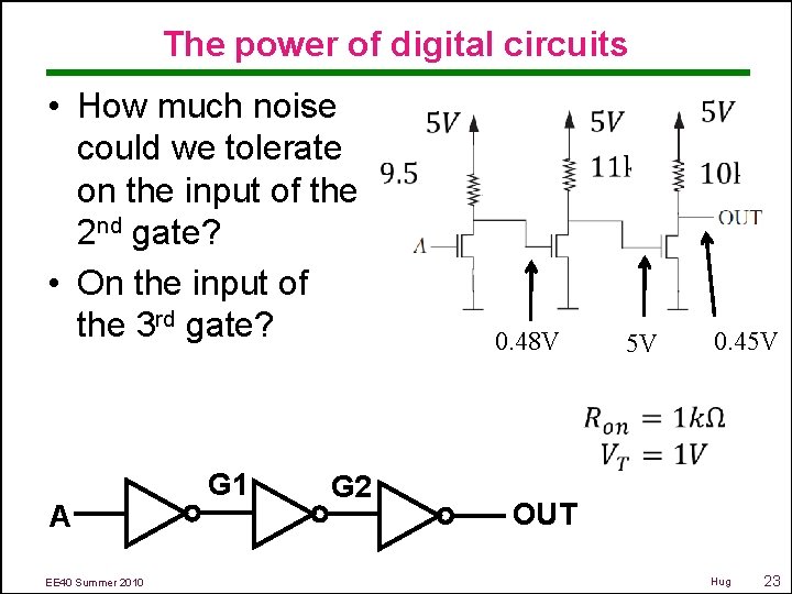 The power of digital circuits • How much noise could we tolerate on the