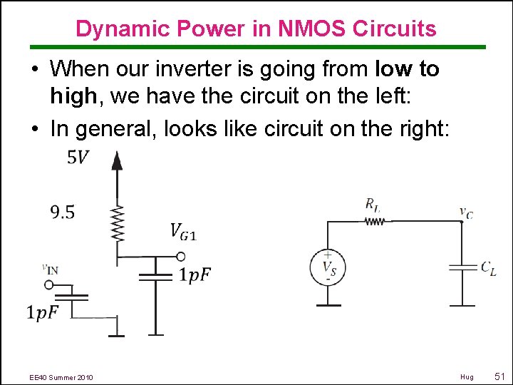 Dynamic Power in NMOS Circuits • When our inverter is going from low to
