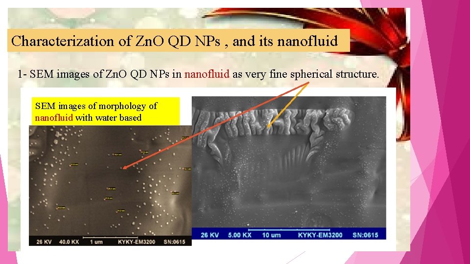 Characterization of Zn. O QD NPs , and its nanofluid 1 - SEM images