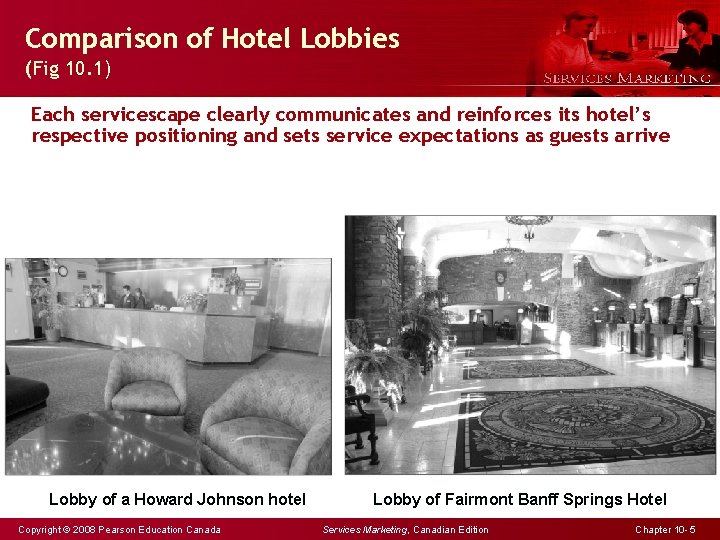 Comparison of Hotel Lobbies (Fig 10. 1) Each servicescape clearly communicates and reinforces its