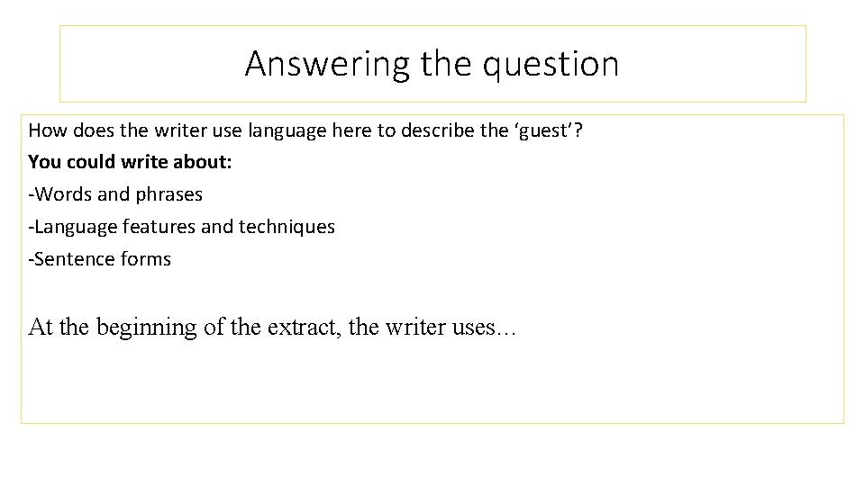 Answering the question How does the writer use language here to describe the ‘guest’?