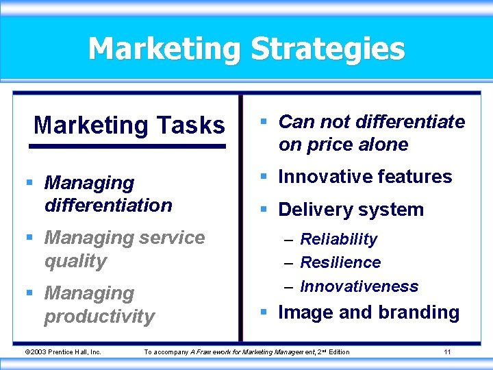 Marketing Strategies Marketing Tasks § Managing differentiation § Managing service quality § Managing productivity
