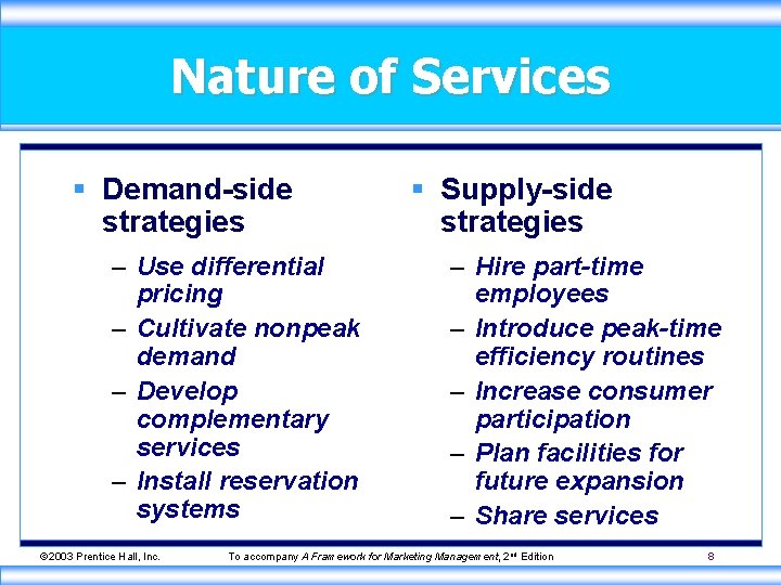 Nature of Services § Demand-side strategies – Use differential pricing – Cultivate nonpeak demand