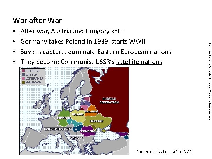 War after War After war, Austria and Hungary split Germany takes Poland in 1939,