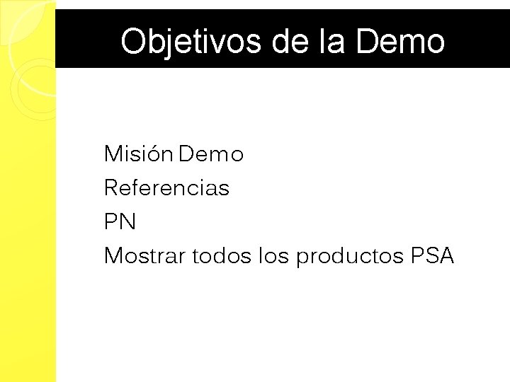 Objetivos de la Demo Misión Demo Referencias PN Mostrar todos los productos PSA 