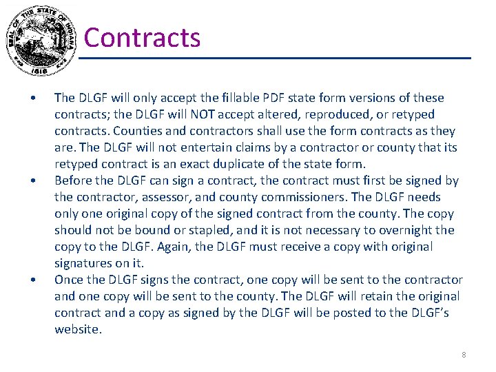 Contracts • • • The DLGF will only accept the fillable PDF state form