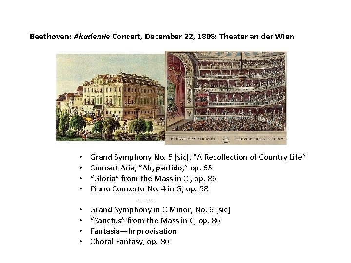 Beethoven: Akademie Concert, December 22, 1808: Theater an der Wien • • Grand Symphony
