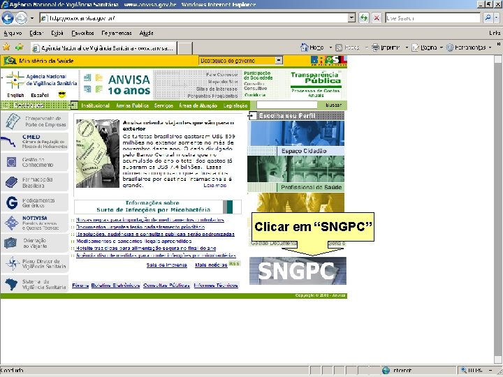 Clicar em “SNGPC” Agência Nacional de Vigilância Sanitária www. anvisa. gov. br 