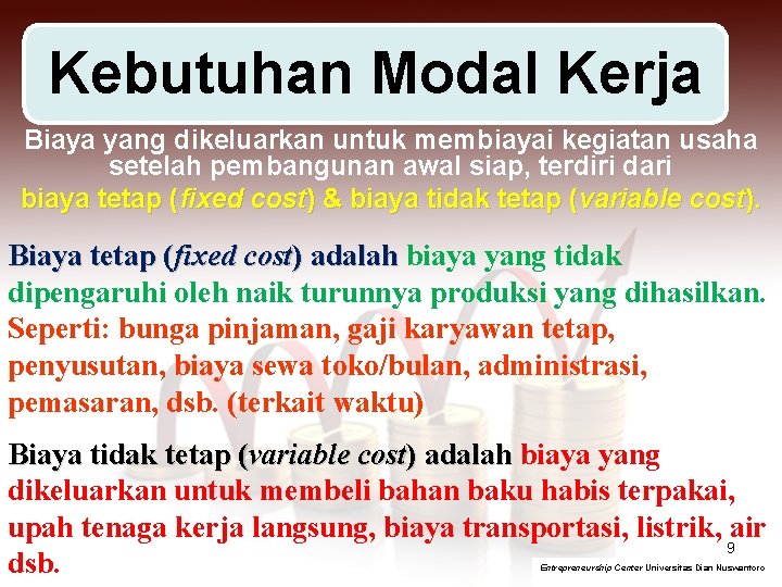 Kebutuhan Modal Kerja Biaya yang dikeluarkan untuk membiayai kegiatan usaha setelah pembangunan awal siap,