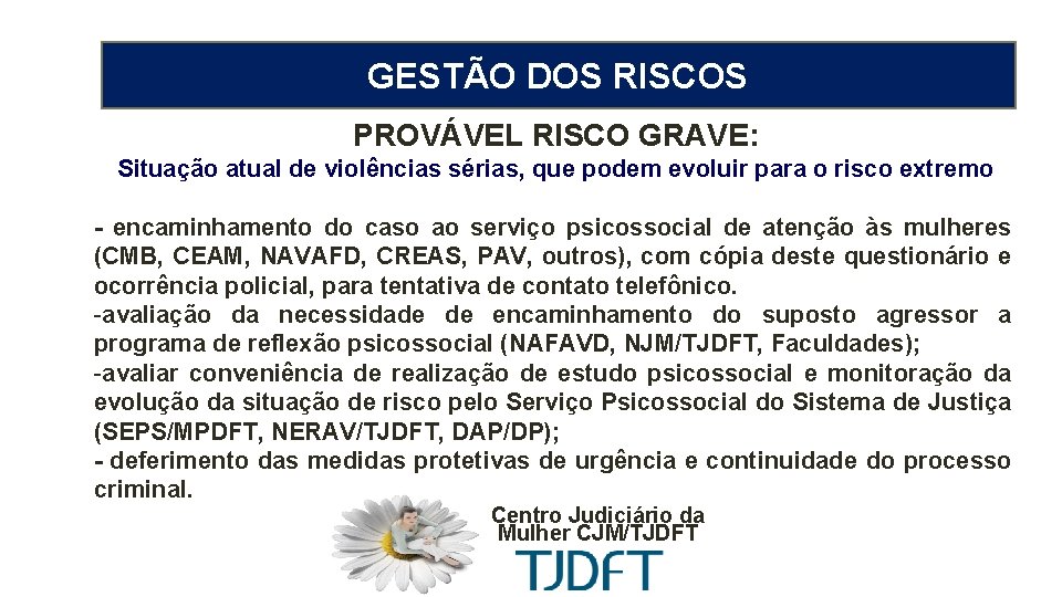 MEDIDA PROTETIVA CÍVEL GESTÃO DOS RISCOS PROVÁVEL RISCO GRAVE: Situação atual de violências sérias,