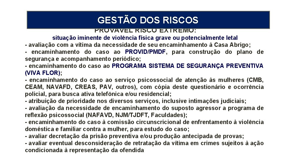 MEDIDA PROTETIVA CÍVEL GESTÃO DOS RISCOS PROVÁVEL RISCO EXTREMO: situação iminente de violência física
