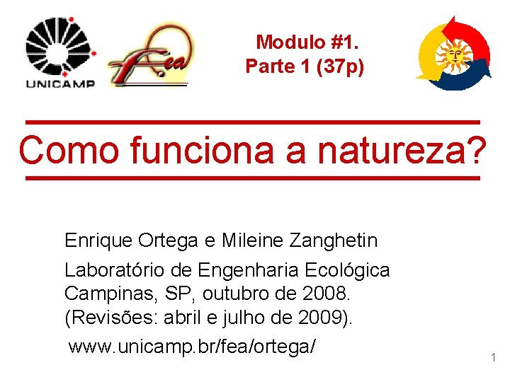 Modulo #1. Parte 1 (37 p) Como funciona a natureza? Enrique Ortega e Mileine