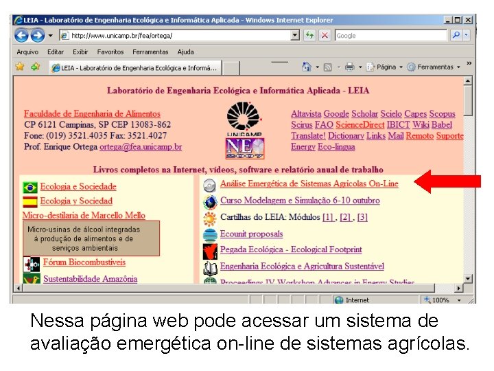 Nessa página web pode acessar um sistema de avaliação emergética on-line de sistemas agrícolas.