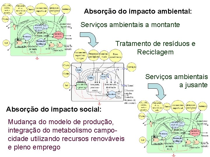 Absorção do impacto ambiental: Serviços ambientais a montante Tratamento de resíduos e Reciclagem Serviços