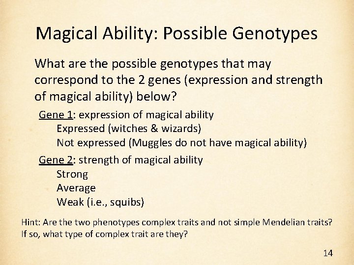 Magical Ability: Possible Genotypes What are the possible genotypes that may correspond to the
