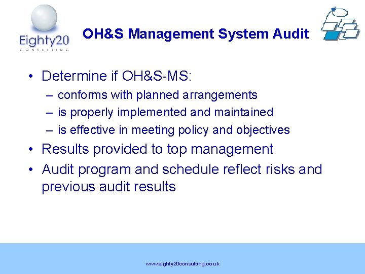OH&S Management System Audit • Determine if OH&S-MS: – conforms with planned arrangements –