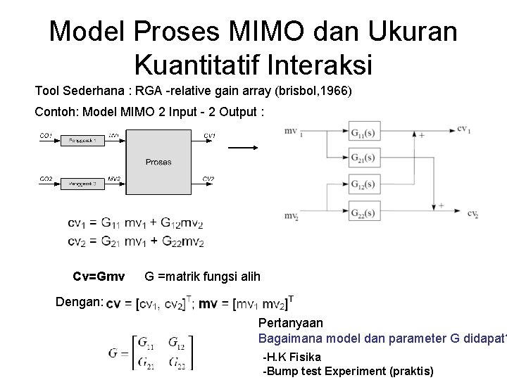 Model Proses MIMO dan Ukuran Kuantitatif Interaksi Tool Sederhana : RGA -relative gain array