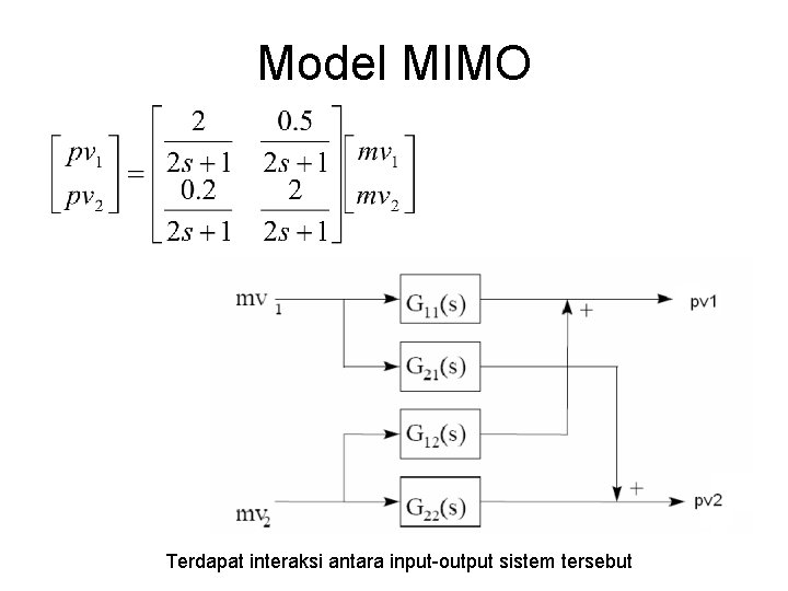 Model MIMO Terdapat interaksi antara input-output sistem tersebut 