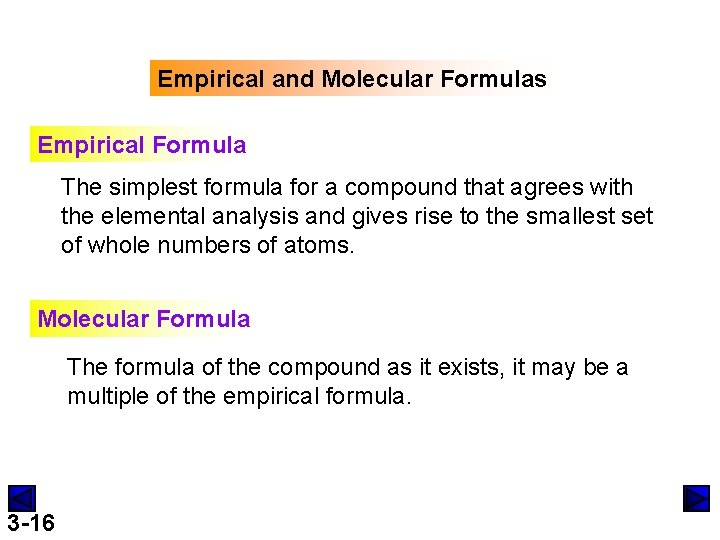 Empirical and Molecular Formulas Empirical Formula The simplest formula for a compound that agrees