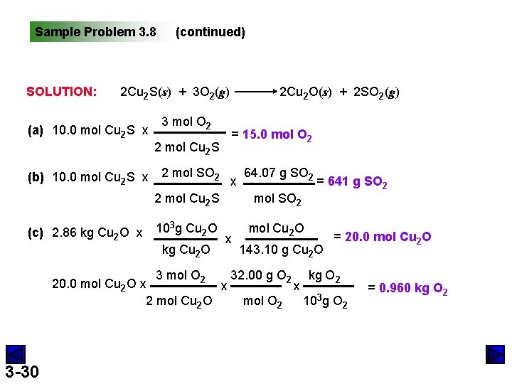 Sample Problem 3. 8 SOLUTION: (continued) 2 Cu 2 S(s) + 3 O 2(g)