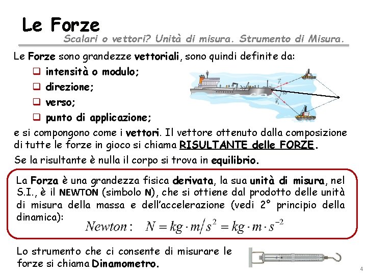 Le Forze Scalari o vettori? Unità di misura. Strumento di Misura. Le Forze sono