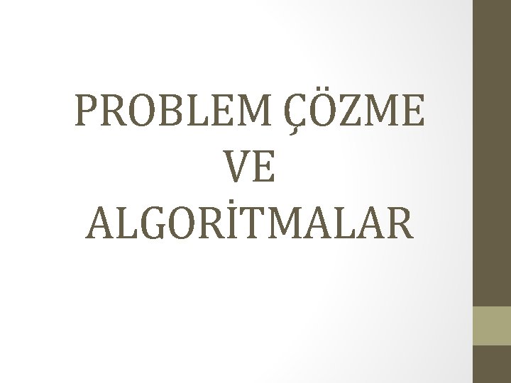 PROBLEM ÇÖZME VE ALGORİTMALAR 