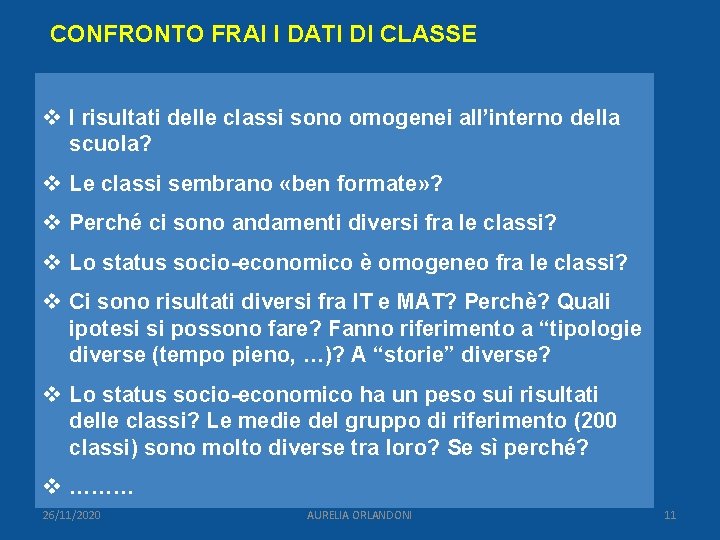 CONFRONTO FRAI I DATI DI CLASSE v I risultati delle classi sono omogenei all’interno