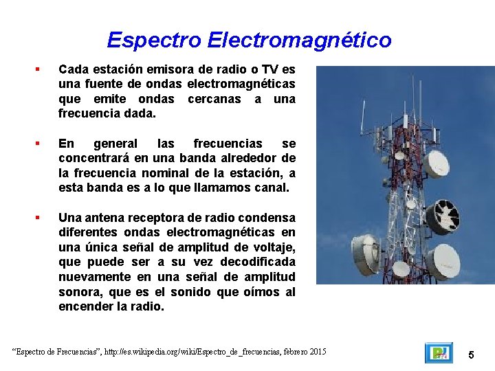 Espectro Electromagnético Cada estación emisora de radio o TV es una fuente de ondas