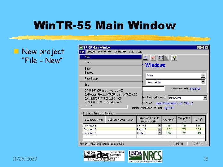 Win. TR-55 Main Window n New project “File - New” 11/26/2020 TR-55 Update 15