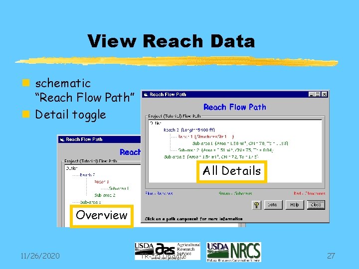 View Reach Data n schematic “Reach Flow Path” n Detail toggle All Details Overview