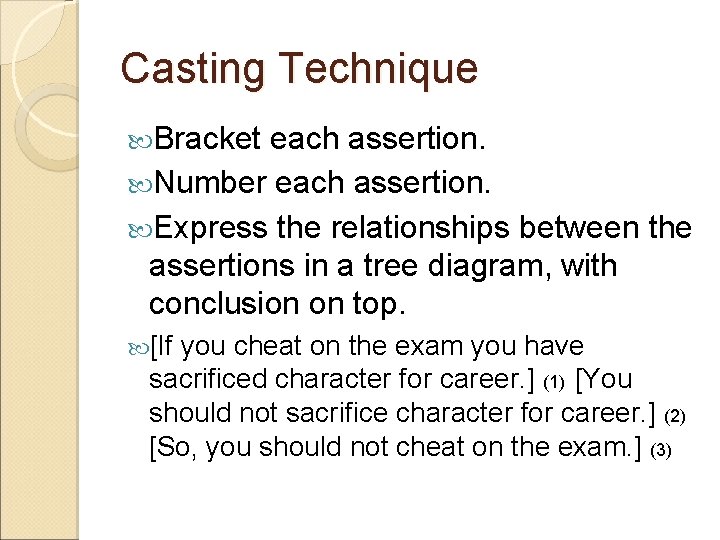 Casting Technique Bracket each assertion. Number each assertion. Express the relationships between the assertions