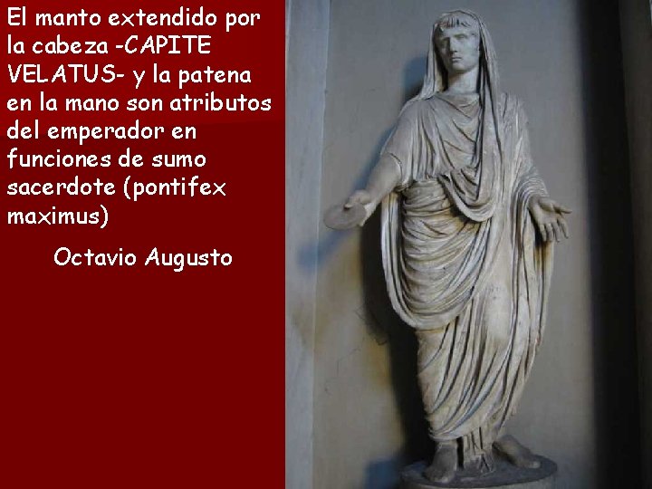 El manto extendido por la cabeza -CAPITE VELATUS- y la patena en la mano