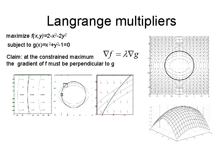 Langrange multipliers maximize f(x, y)=2 -x 2 -2 y 2 subject to g(x)=x 2+y