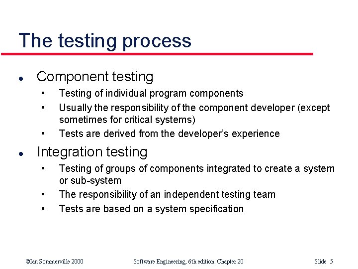 The testing process l Component testing • • • l Testing of individual program The testing process l Component testing • • • l Testing of individual program