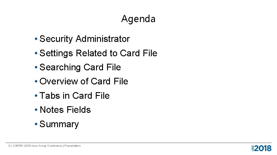 Agenda • Security Administrator • Settings Related to Card File • Searching Card File