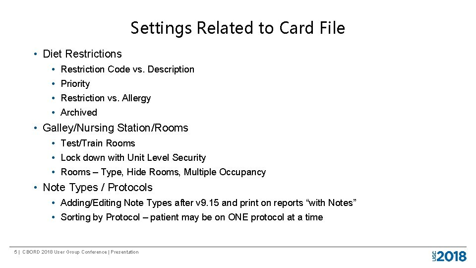 Settings Related to Card File • Diet Restrictions • • Restriction Code vs. Description