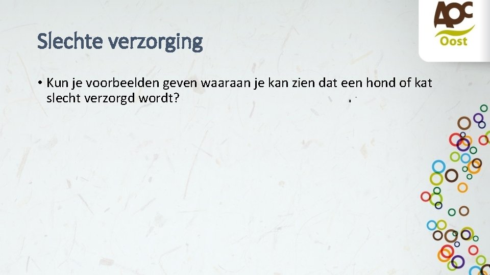 Slechte verzorging • Kun je voorbeelden geven waaraan je kan zien dat een hond