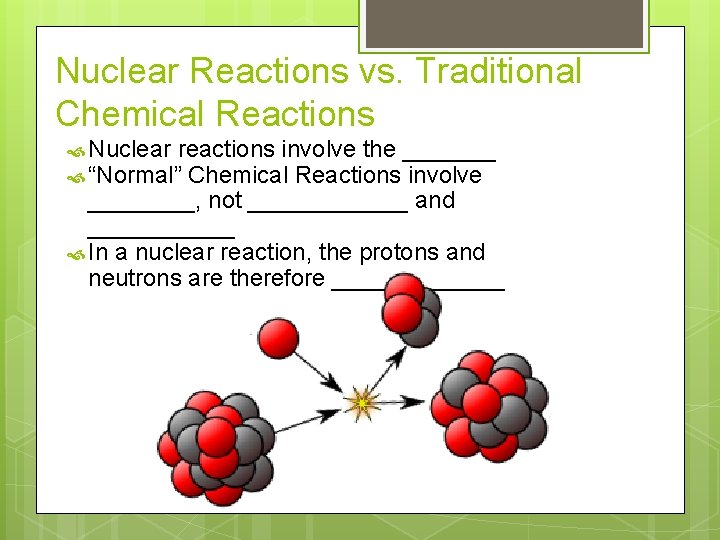 Nuclear Reactions vs. Traditional Chemical Reactions Nuclear reactions involve the _______ “Normal” Chemical Reactions