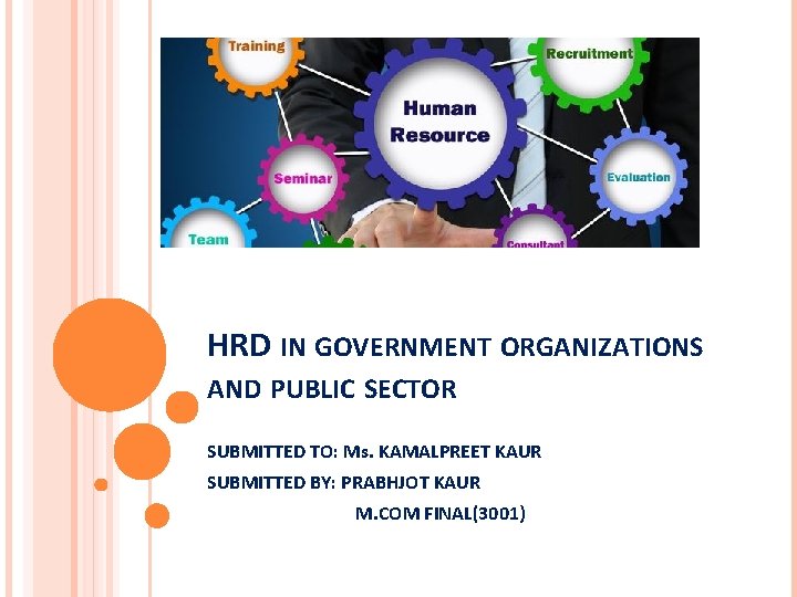 HRD IN GOVERNMENT ORGANIZATIONS AND PUBLIC SECTOR SUBMITTED TO: Ms. KAMALPREET KAUR SUBMITTED BY: