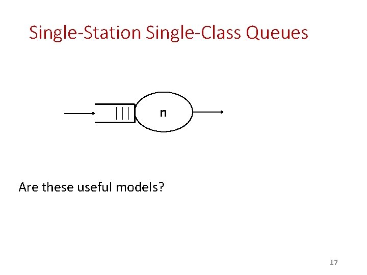 Single-Station Single-Class Queues n Are these useful models? 17 Single-Station Single-Class Queues n Are these useful models? 17
