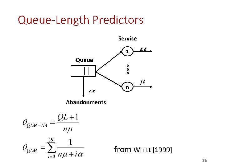 Queue-Length Predictors Service 1 Queue n Abandonments from Whitt [1999] 26 