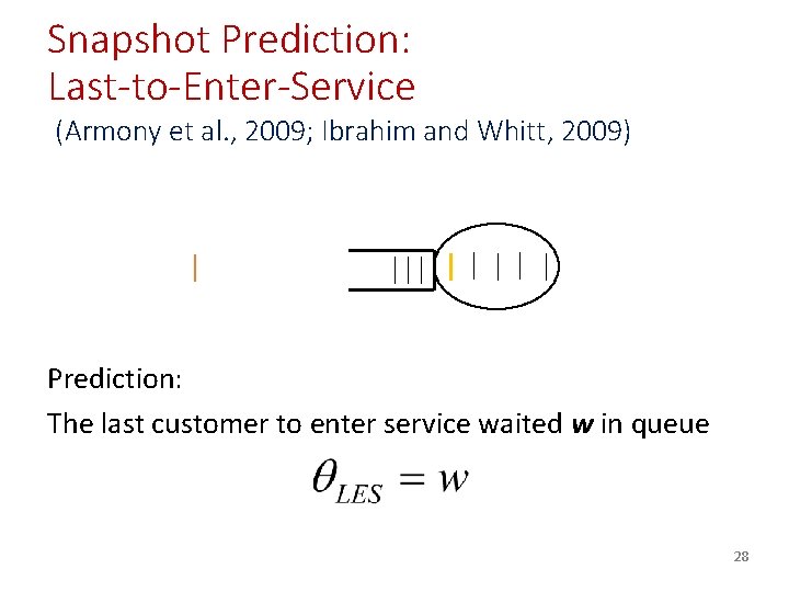 Snapshot Prediction: Last-to-Enter-Service (Armony et al. , 2009; Ibrahim and Whitt, 2009) Prediction: The Snapshot Prediction: Last-to-Enter-Service (Armony et al. , 2009; Ibrahim and Whitt, 2009) Prediction: The