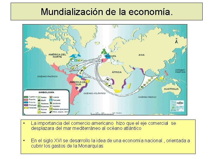 Mundialización de la economía. • La importancia del comercio americano hizo que el eje